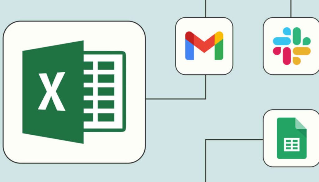Gmail, Excel, and other Microsoft icons.