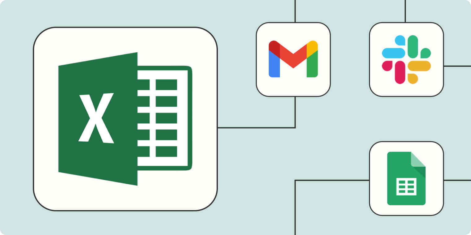 Gmail, Excel, and other Microsoft icons.